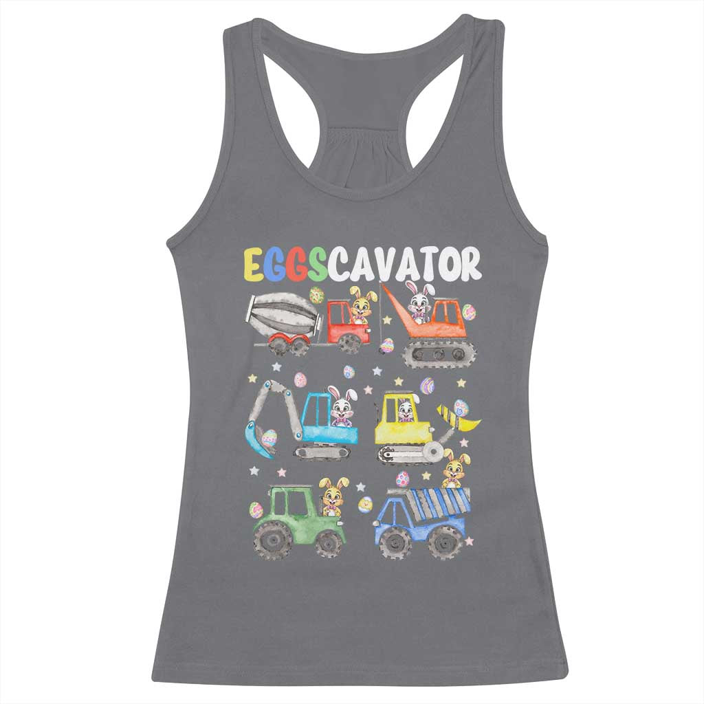 Easter Eggs-Cavator Racerback Tank Top Bunny Excavator Construction Trucks