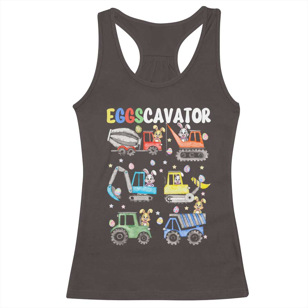 Easter Eggs-Cavator Racerback Tank Top Bunny Excavator Construction Trucks