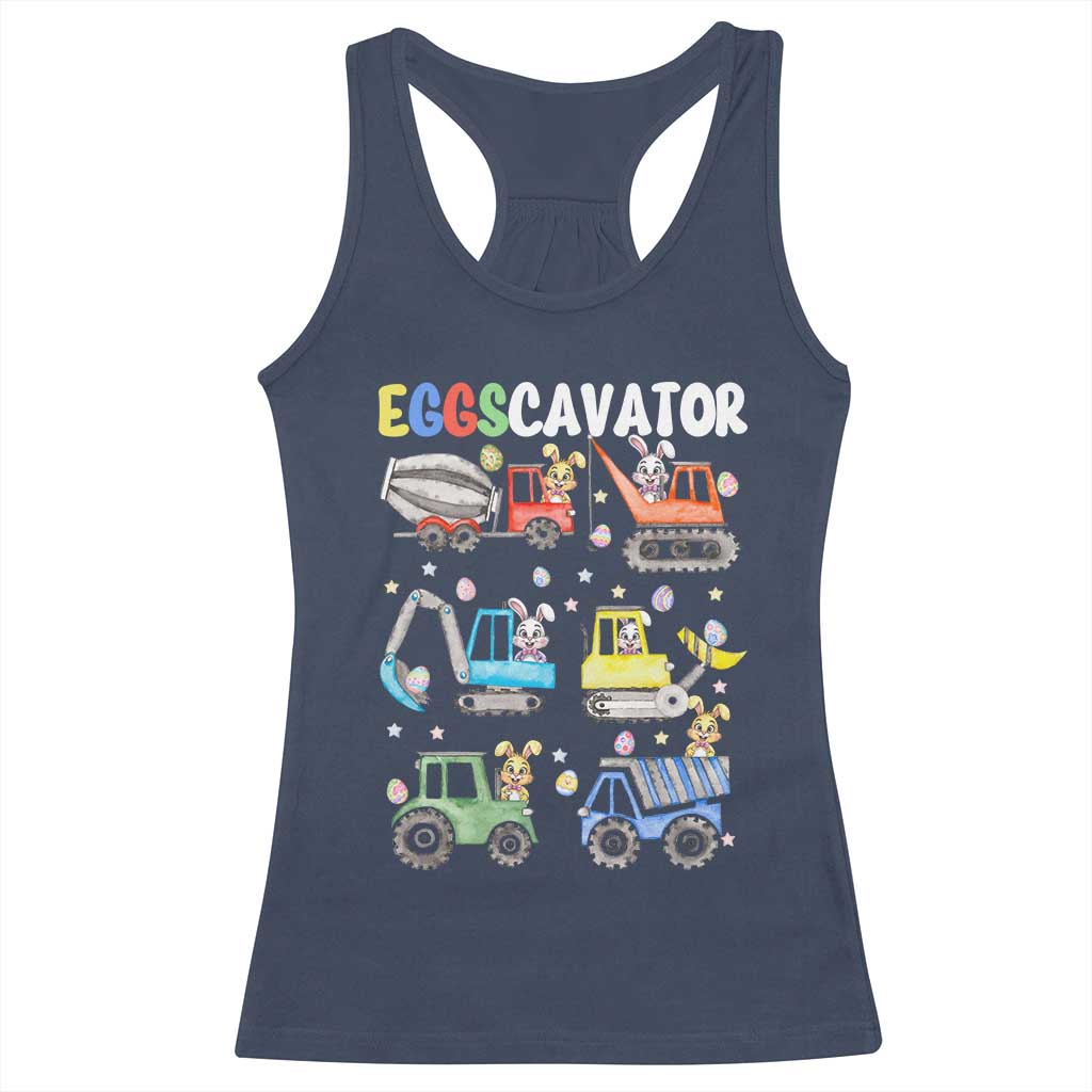 Easter Eggs-Cavator Racerback Tank Top Bunny Excavator Construction Trucks