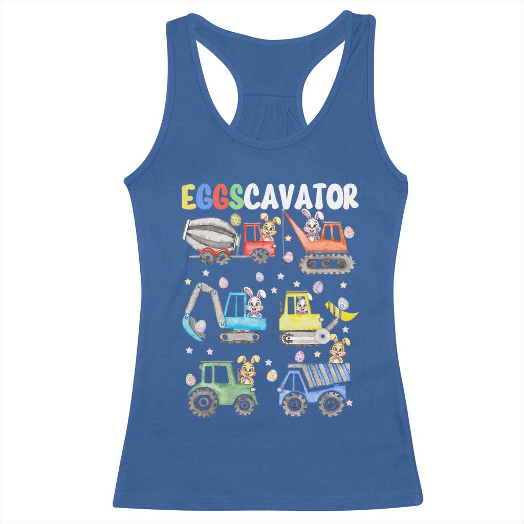 Easter Eggs-Cavator Racerback Tank Top Bunny Excavator Construction Trucks