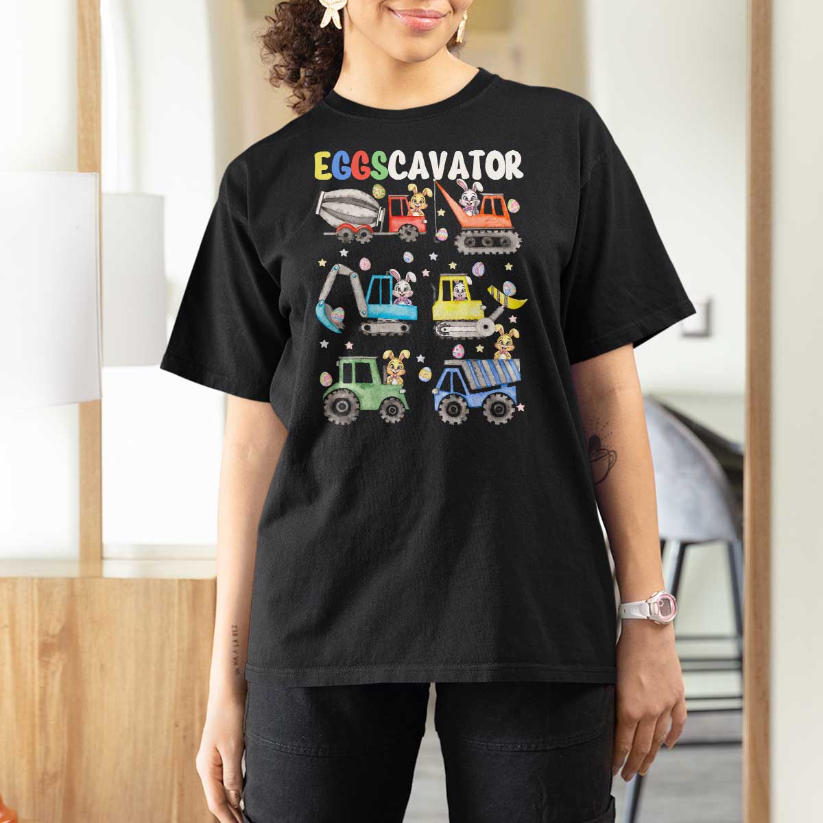 Easter Eggs-Cavator T Shirt For Women Bunny Excavator Construction Trucks