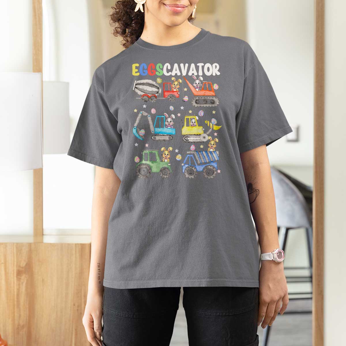 Easter Eggs-Cavator T Shirt For Women Bunny Excavator Construction Trucks