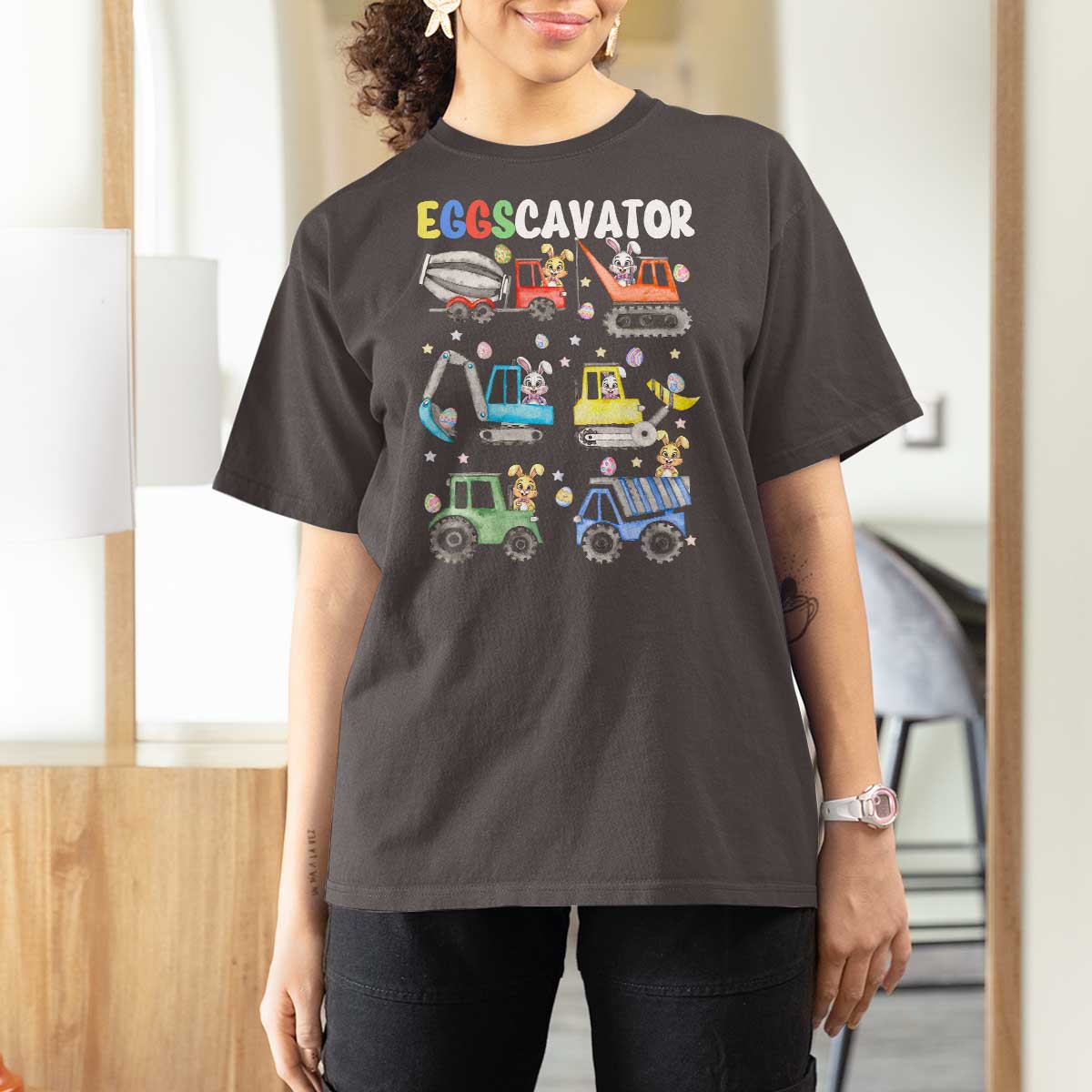 Easter Eggs-Cavator T Shirt For Women Bunny Excavator Construction Trucks