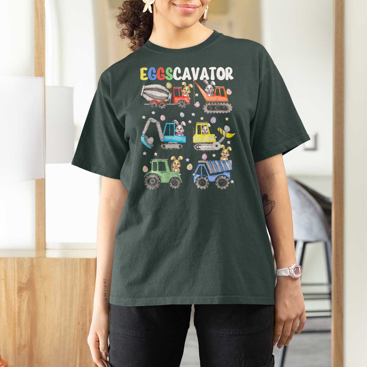 Easter Eggs-Cavator T Shirt For Women Bunny Excavator Construction Trucks