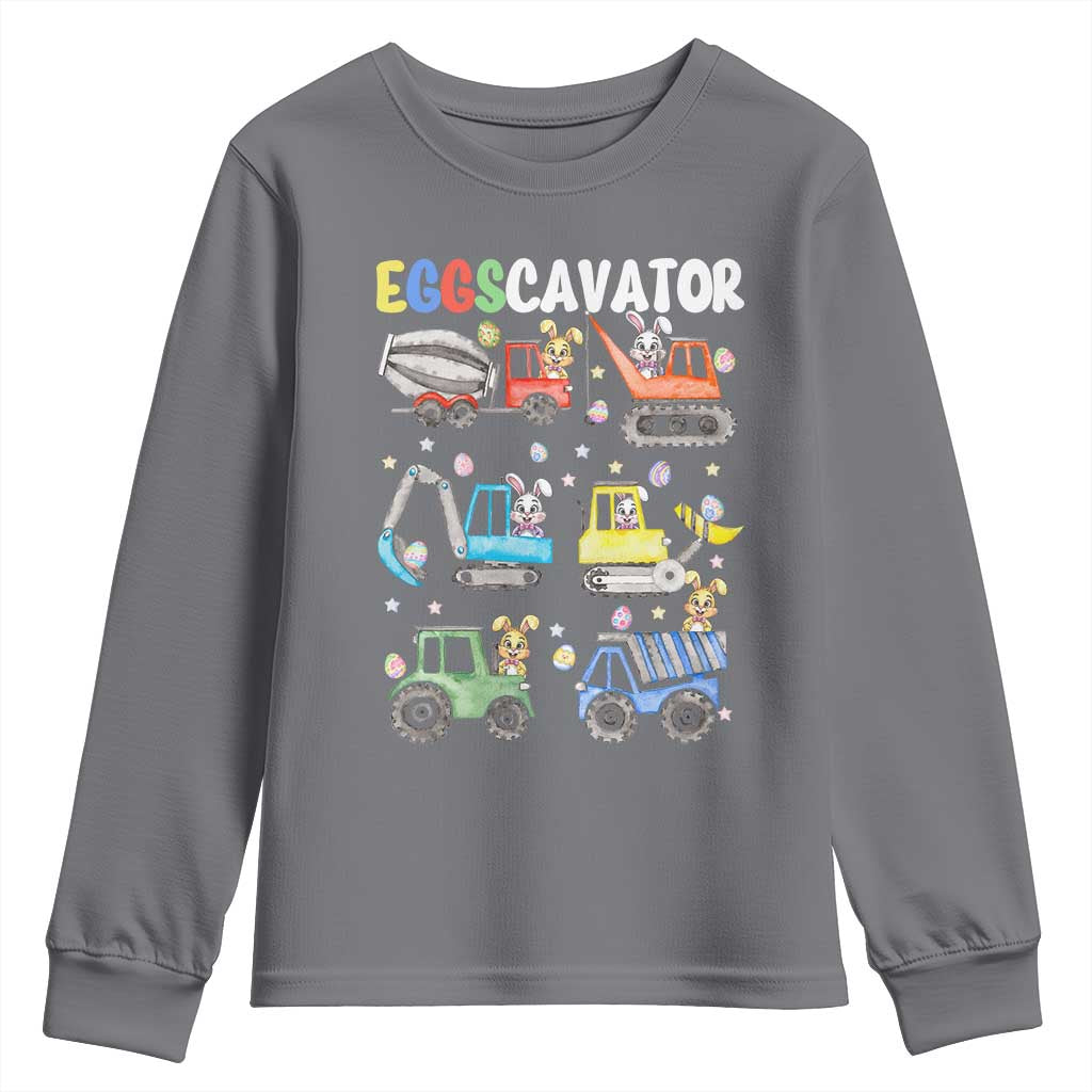 Easter Eggs-Cavator Youth Sweatshirt Bunny Excavator Construction Trucks
