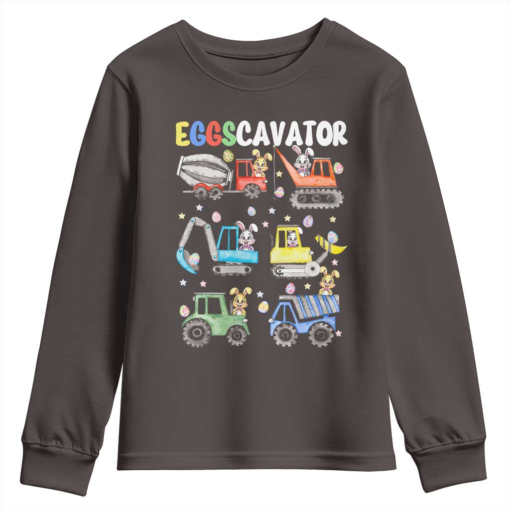 Easter Eggs-Cavator Youth Sweatshirt Bunny Excavator Construction Trucks