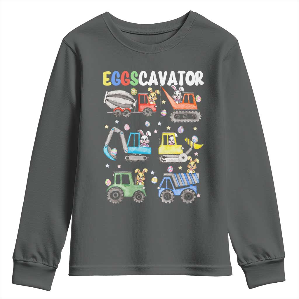 Easter Eggs-Cavator Youth Sweatshirt Bunny Excavator Construction Trucks
