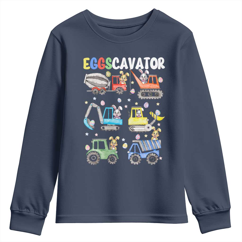 Easter Eggs-Cavator Youth Sweatshirt Bunny Excavator Construction Trucks