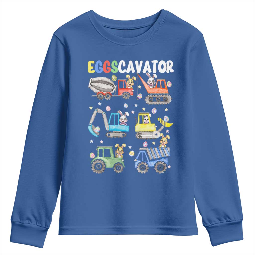 Easter Eggs-Cavator Youth Sweatshirt Bunny Excavator Construction Trucks