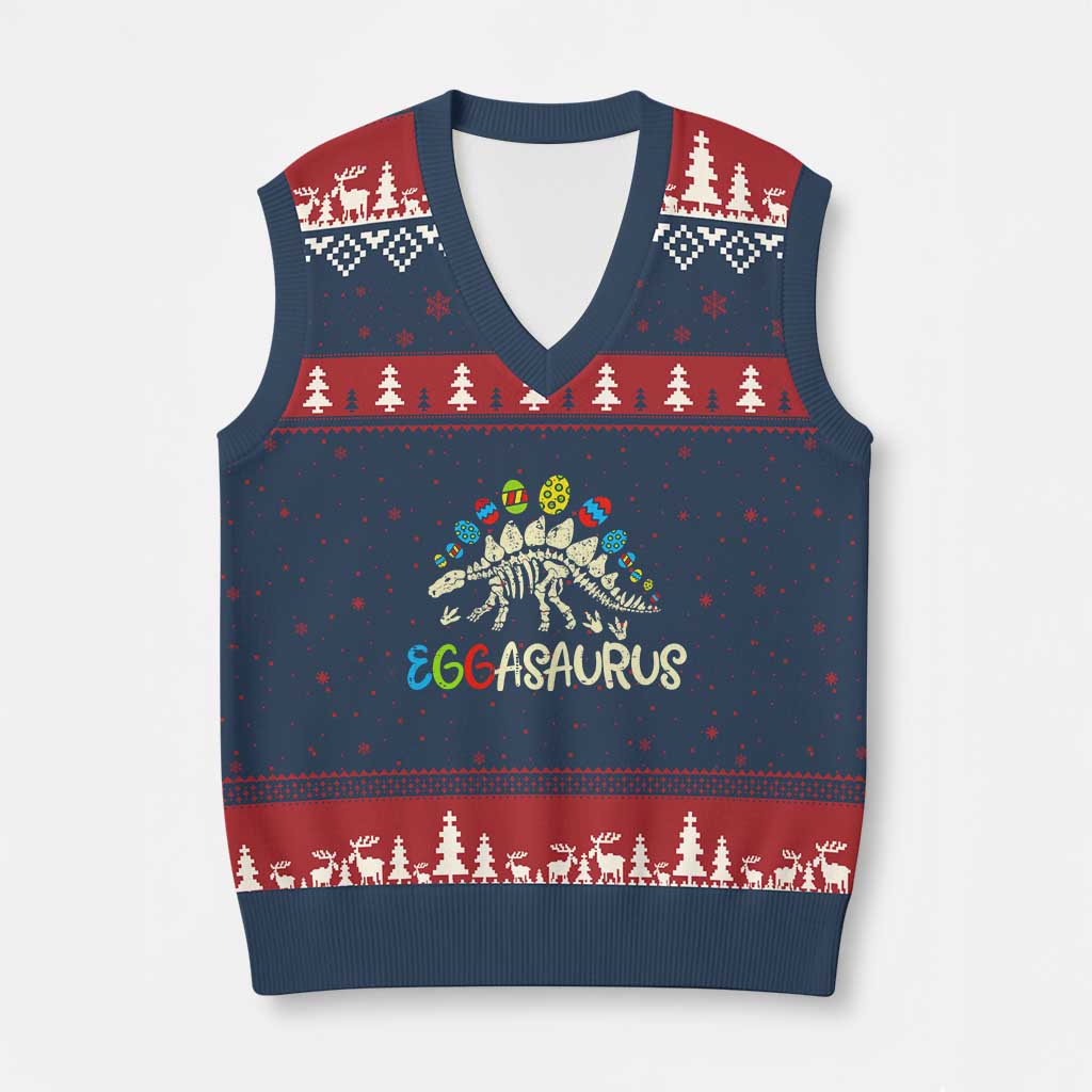Easter Dinosaur V-Neck Knit Sweater Vest Kids Eggasaurus Easter Stegosaurus Dino Toddler Boys - Wonder Print Shop