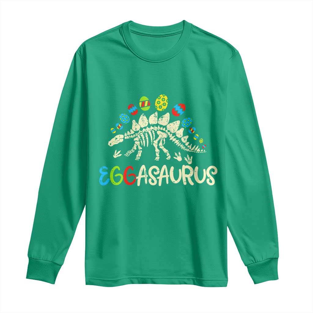 Easter Dinosaur Long Sleeve Shirt Kids Eggasaurus Easter Stegosaurus Dino Toddler Boys - Wonder Print Shop