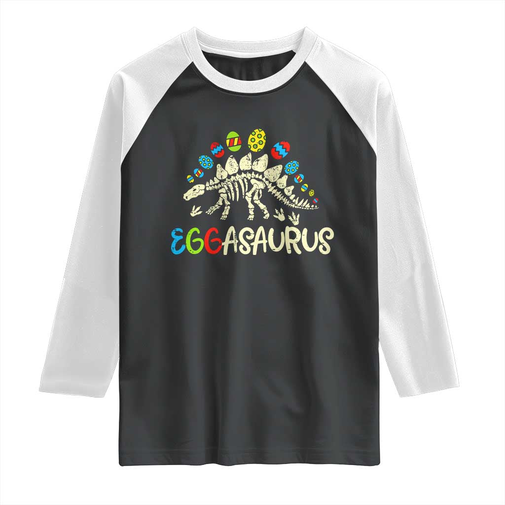Easter Dinosaur Raglan Shirt Kids Eggasaurus Easter Stegosaurus Dino Toddler Boys - Wonder Print Shop