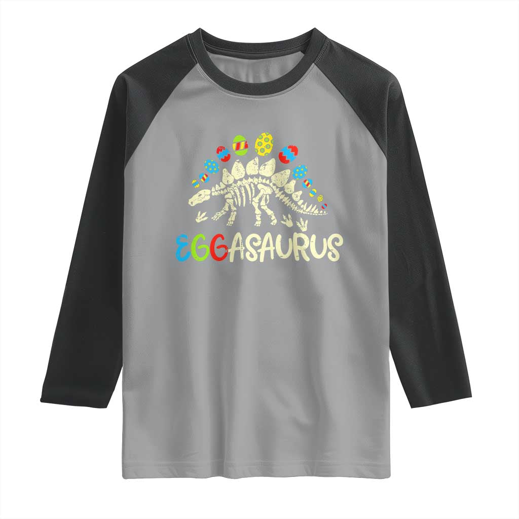 Easter Dinosaur Raglan Shirt Kids Eggasaurus Easter Stegosaurus Dino Toddler Boys - Wonder Print Shop