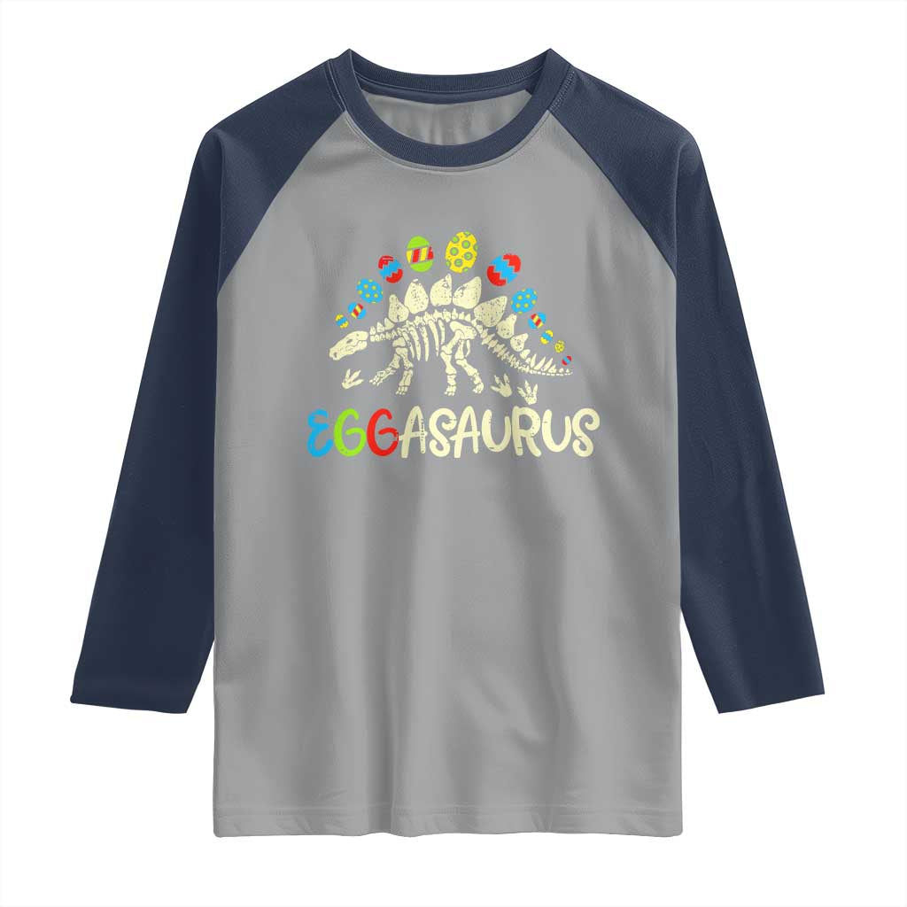 Easter Dinosaur Raglan Shirt Kids Eggasaurus Easter Stegosaurus Dino Toddler Boys - Wonder Print Shop