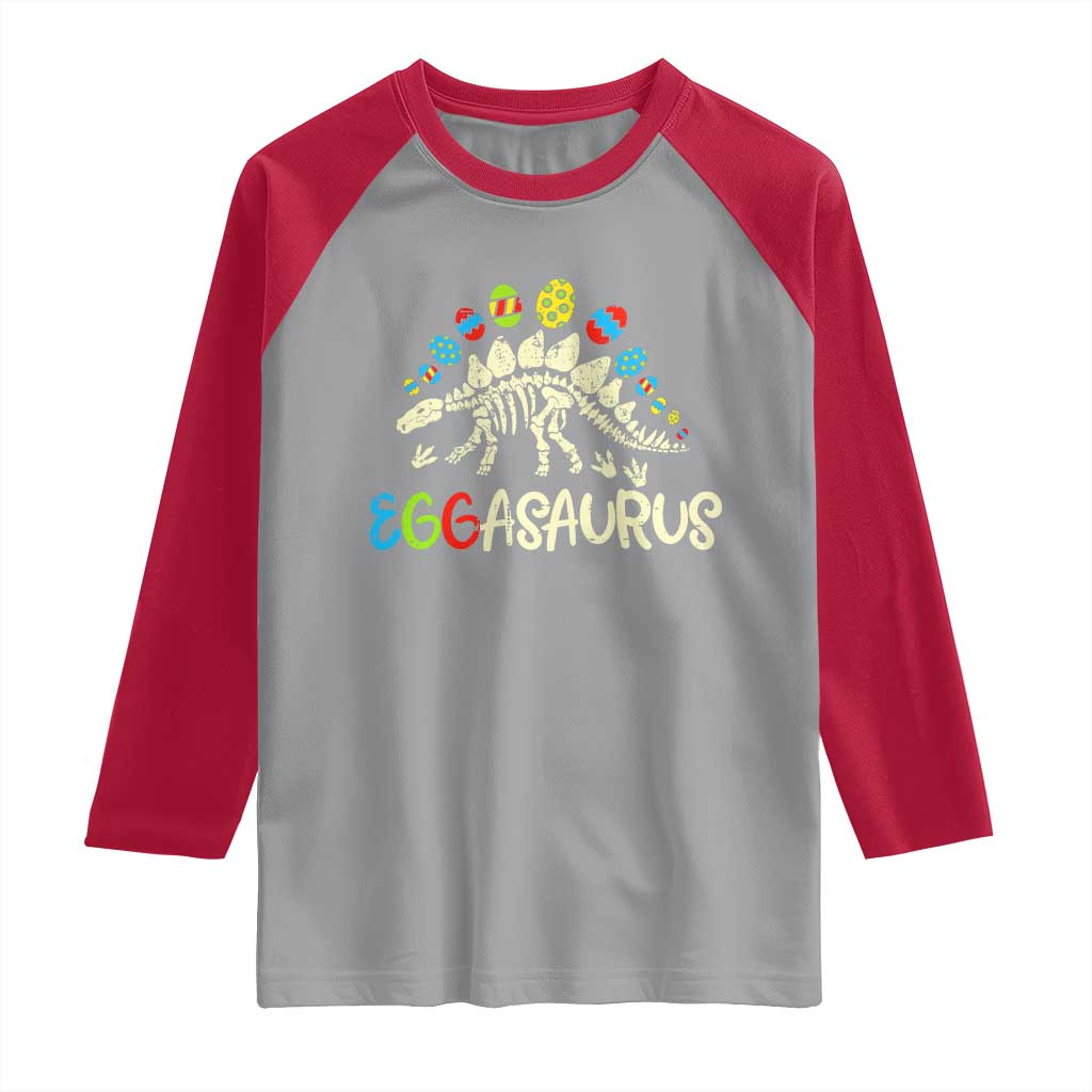 Easter Dinosaur Raglan Shirt Kids Eggasaurus Easter Stegosaurus Dino Toddler Boys - Wonder Print Shop