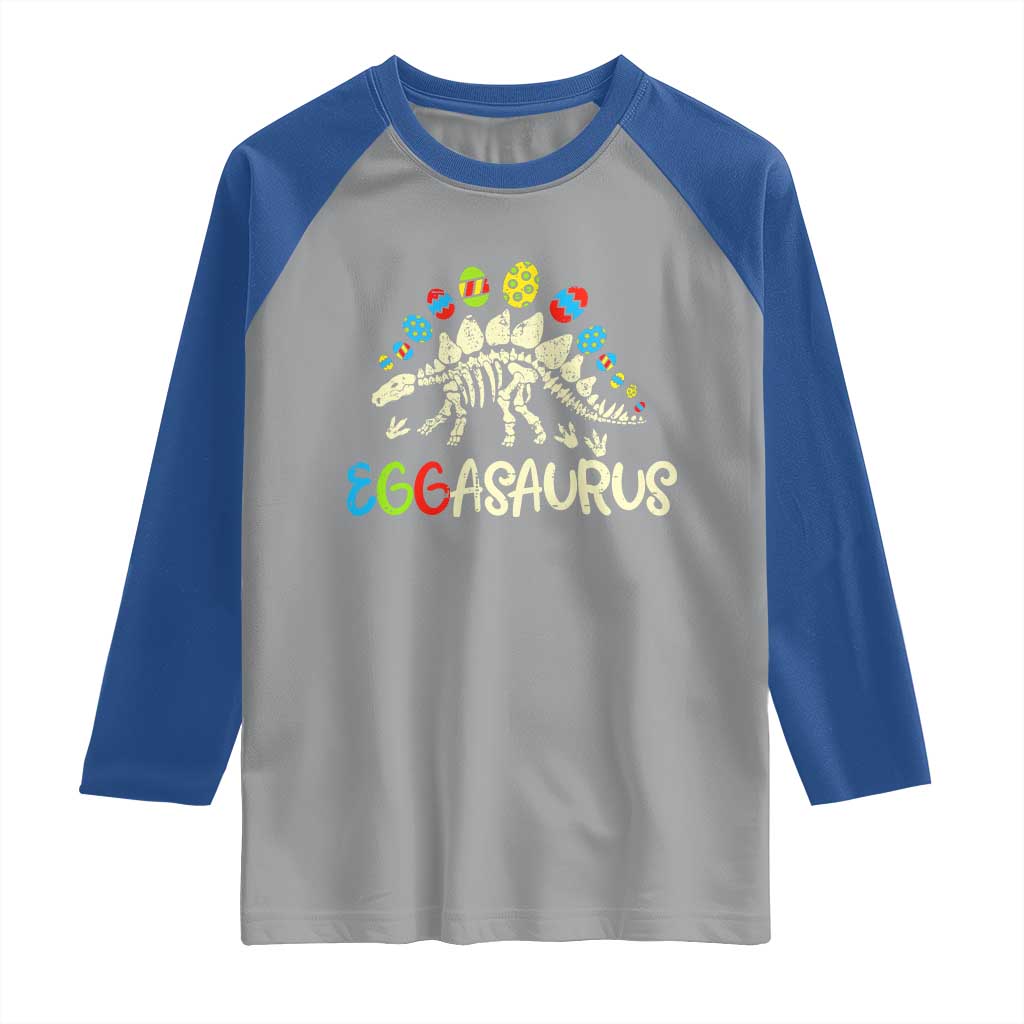 Easter Dinosaur Raglan Shirt Kids Eggasaurus Easter Stegosaurus Dino Toddler Boys - Wonder Print Shop