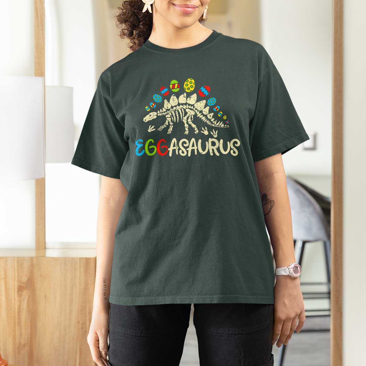 Easter Dinosaur T Shirt For Women Kids Eggasaurus Easter Stegosaurus Dino Toddler Boys - Wonder Print Shop