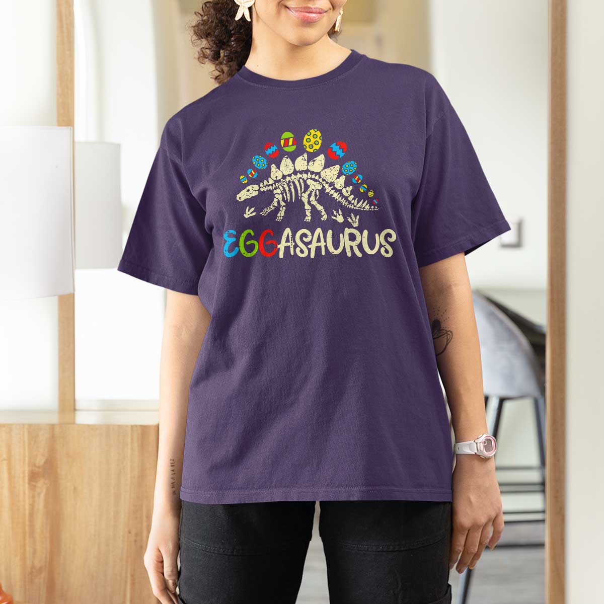 Easter Dinosaur T Shirt For Women Kids Eggasaurus Easter Stegosaurus Dino Toddler Boys - Wonder Print Shop