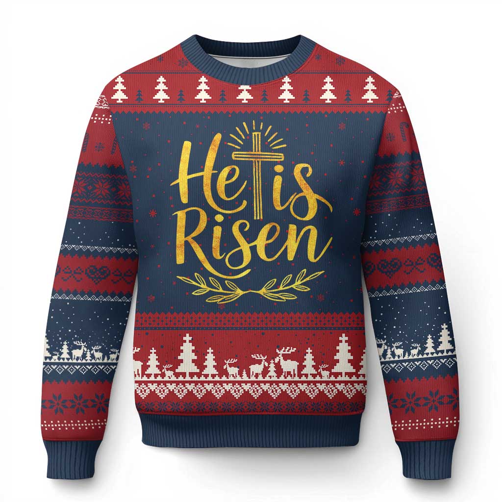 He Is Risen Ugly Christmas Sweater Jesus Easter Religious Christians - Wonder Print Shop