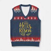 He Is Risen V-Neck Knit Sweater Vest Jesus Easter Religious Christians - Wonder Print Shop