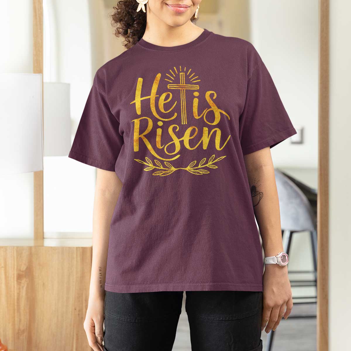 He Is Risen T Shirt For Women Jesus Easter Religious Christians - Wonder Print Shop
