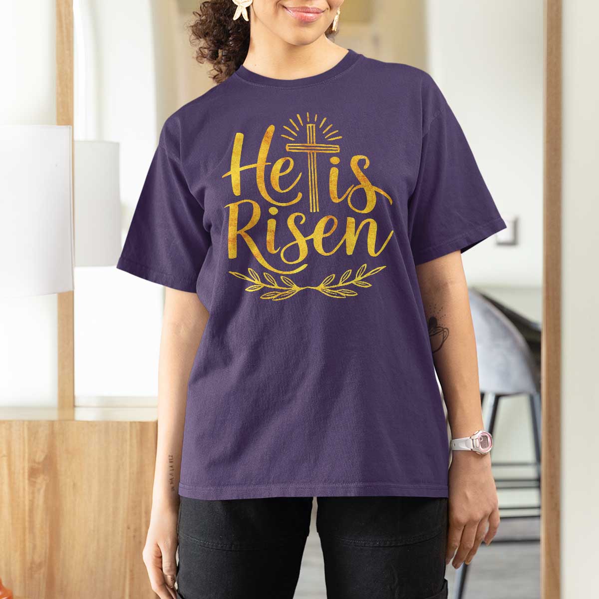He Is Risen T Shirt For Women Jesus Easter Religious Christians - Wonder Print Shop