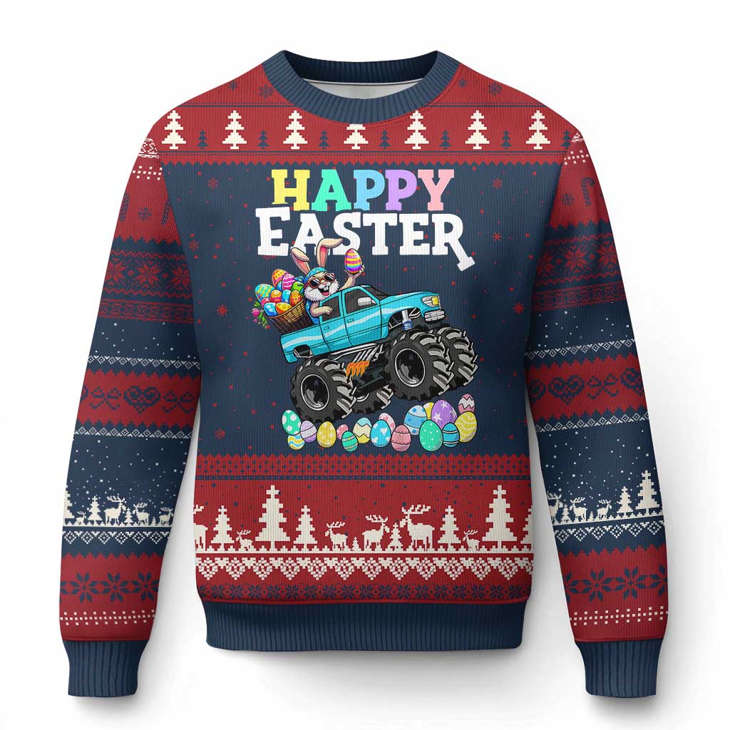 Boys Happy Easter Bunny Monster Truck Ugly Christmas Sweater Eggs Cool Rabbit Car Lovers Toddler - Wonder Print Shop