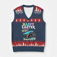 Boys Happy Easter Bunny Monster Truck V-Neck Knit Sweater Vest Eggs Cool Rabbit Car Lovers Toddler - Wonder Print Shop