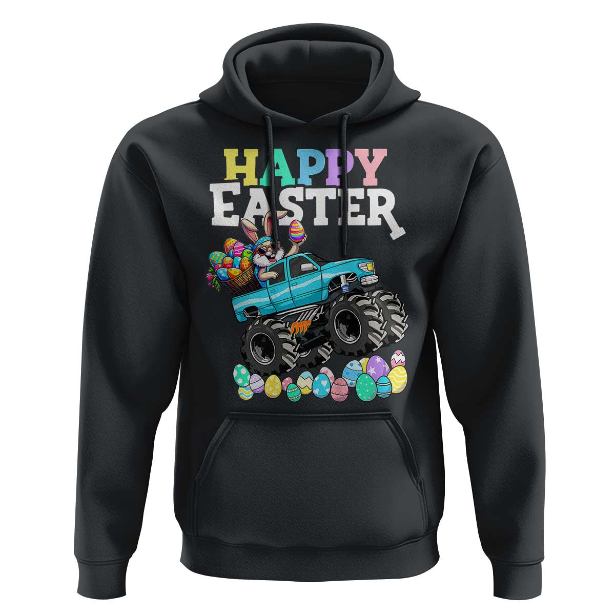 Boys Happy Easter Bunny Monster Truck Hoodie Eggs Cool Rabbit Car Lovers Toddler - Wonder Print Shop
