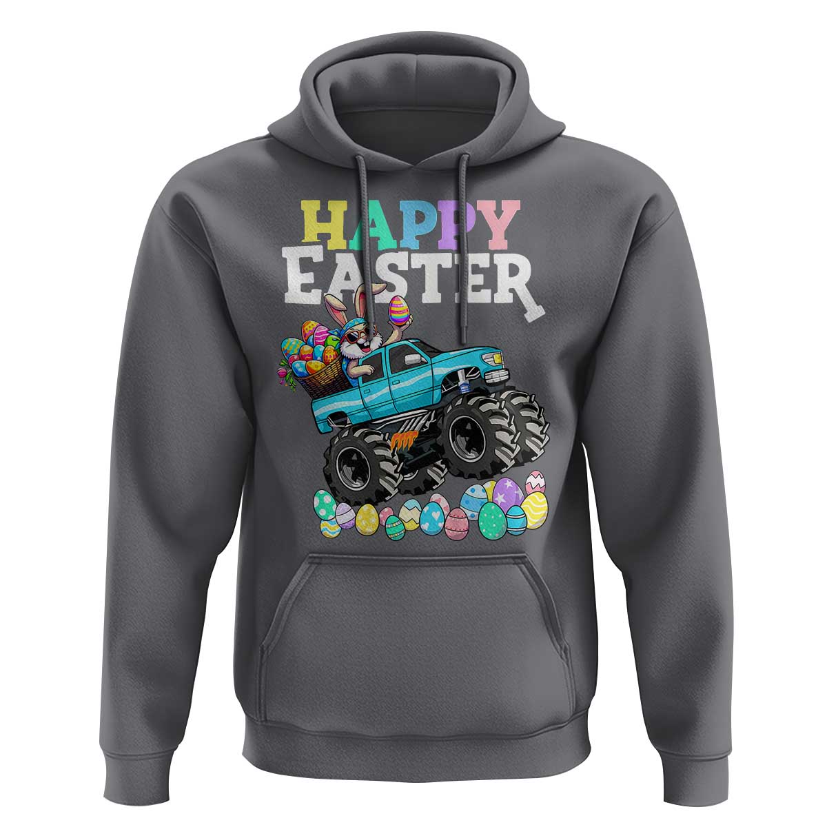 Boys Happy Easter Bunny Monster Truck Hoodie Eggs Cool Rabbit Car Lovers Toddler - Wonder Print Shop