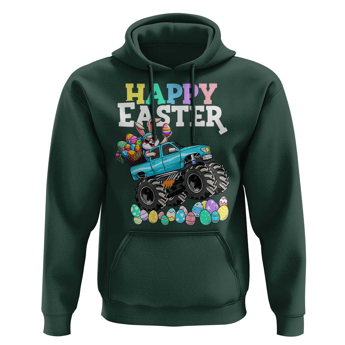 Boys Happy Easter Bunny Monster Truck Hoodie Eggs Cool Rabbit Car Lovers Toddler - Wonder Print Shop