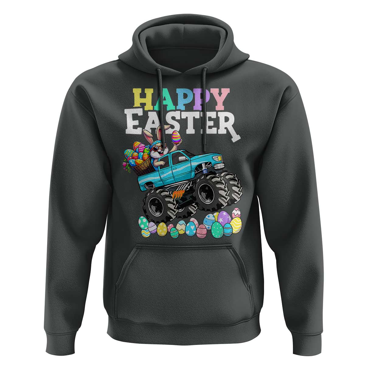 Boys Happy Easter Bunny Monster Truck Hoodie Eggs Cool Rabbit Car Lovers Toddler - Wonder Print Shop
