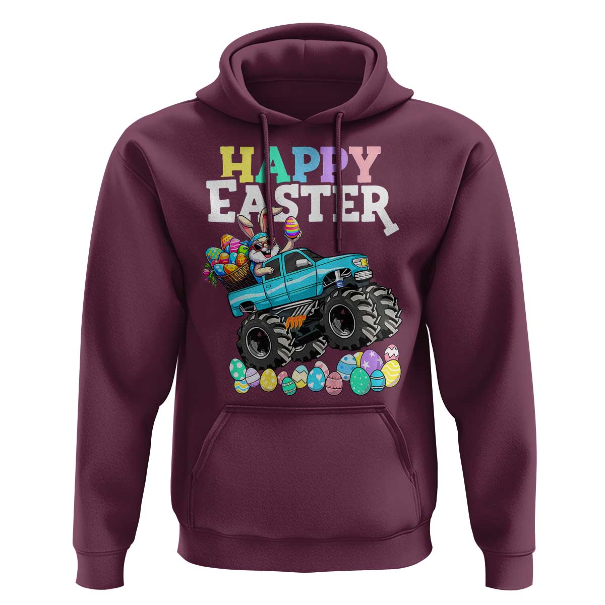 Boys Happy Easter Bunny Monster Truck Hoodie Eggs Cool Rabbit Car Lovers Toddler - Wonder Print Shop