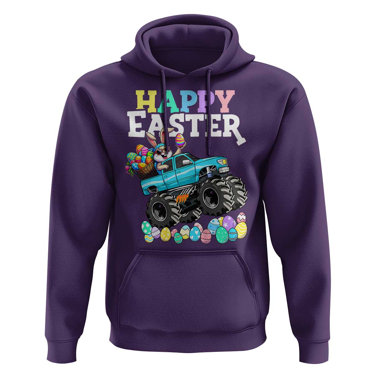 Boys Happy Easter Bunny Monster Truck Hoodie Eggs Cool Rabbit Car Lovers Toddler - Wonder Print Shop