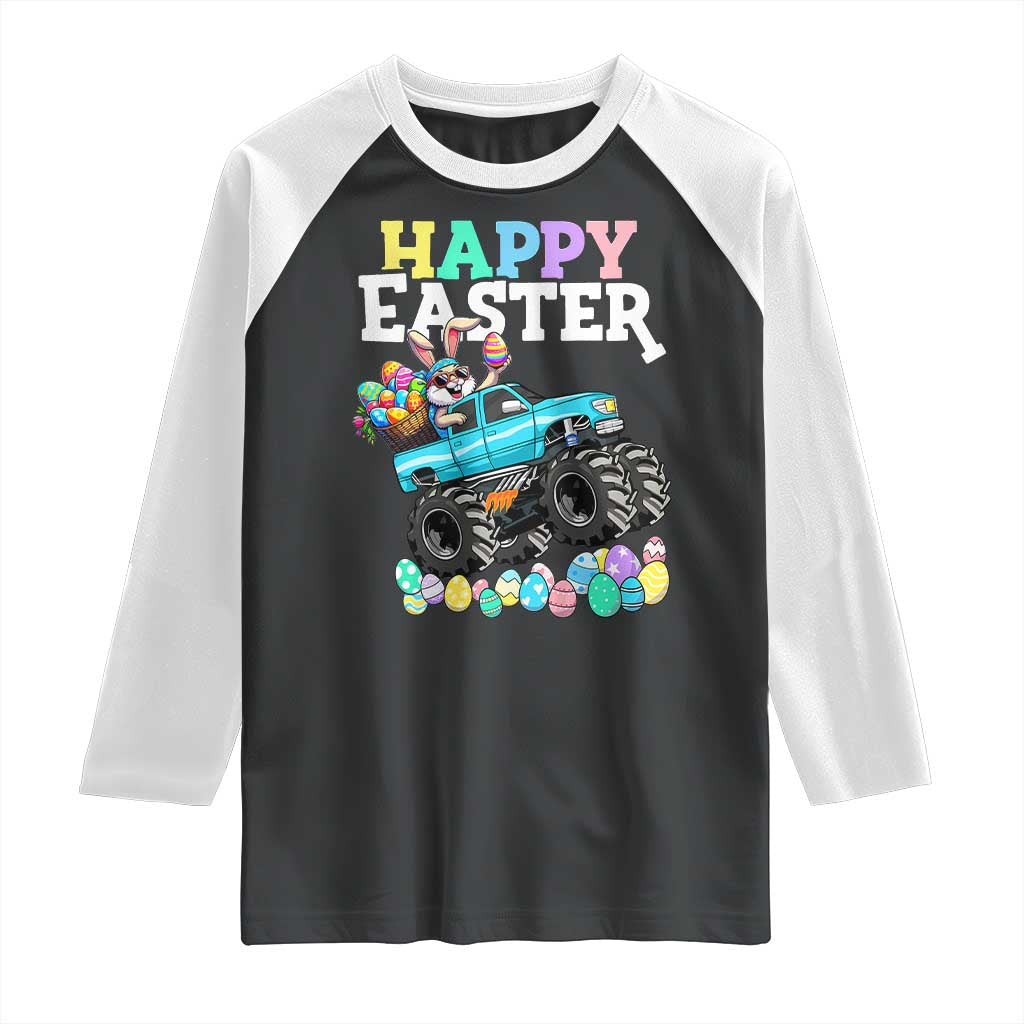 Boys Happy Easter Bunny Monster Truck Raglan Shirt Eggs Cool Rabbit Car Lovers Toddler - Wonder Print Shop
