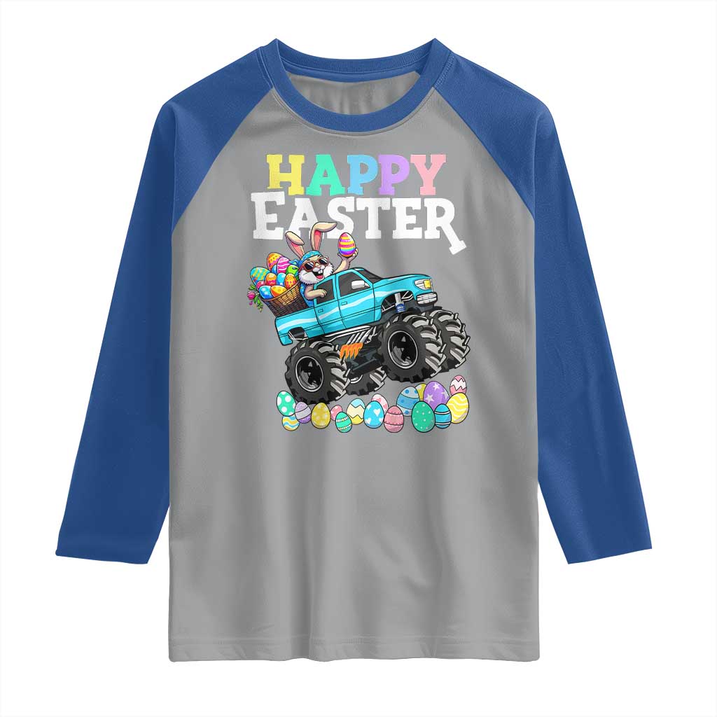 Boys Happy Easter Bunny Monster Truck Raglan Shirt Eggs Cool Rabbit Car Lovers Toddler - Wonder Print Shop