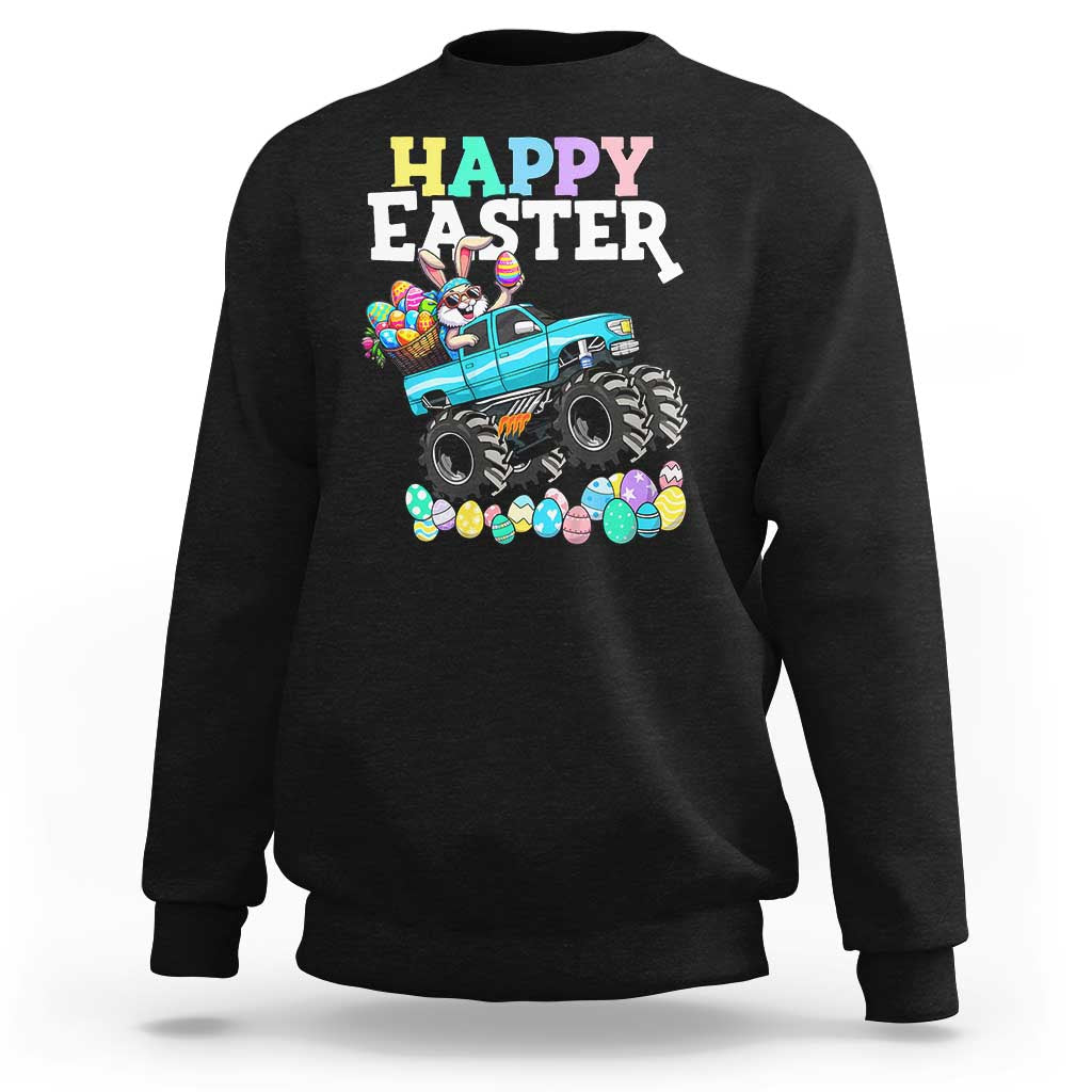 Boys Happy Easter Bunny Monster Truck Sweatshirt Eggs Cool Rabbit Car Lovers Toddler - Wonder Print Shop