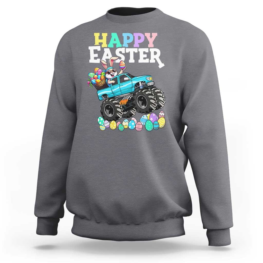 Boys Happy Easter Bunny Monster Truck Sweatshirt Eggs Cool Rabbit Car Lovers Toddler - Wonder Print Shop