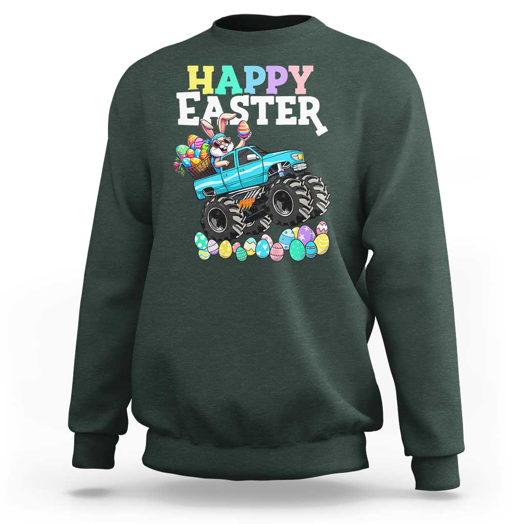Boys Happy Easter Bunny Monster Truck Sweatshirt Eggs Cool Rabbit Car Lovers Toddler - Wonder Print Shop