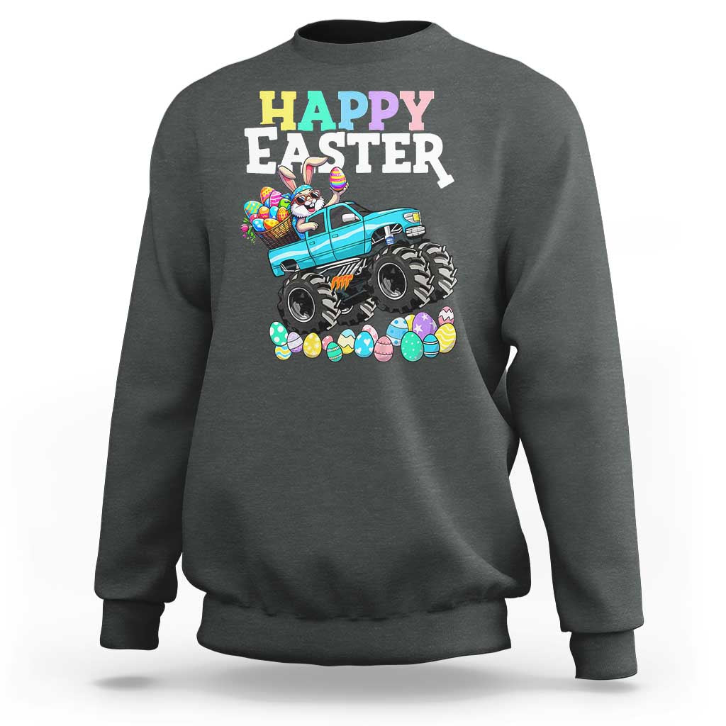 Boys Happy Easter Bunny Monster Truck Sweatshirt Eggs Cool Rabbit Car Lovers Toddler - Wonder Print Shop