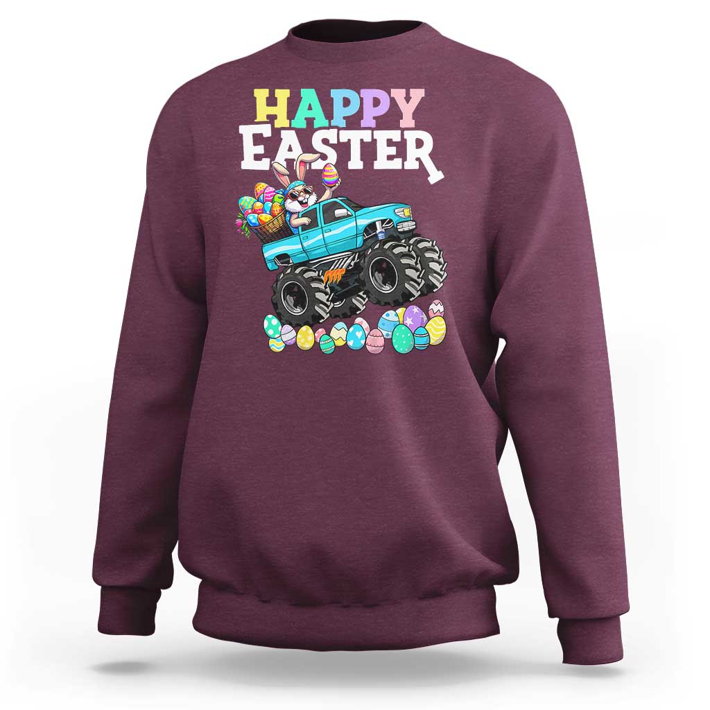 Boys Happy Easter Bunny Monster Truck Sweatshirt Eggs Cool Rabbit Car Lovers Toddler - Wonder Print Shop