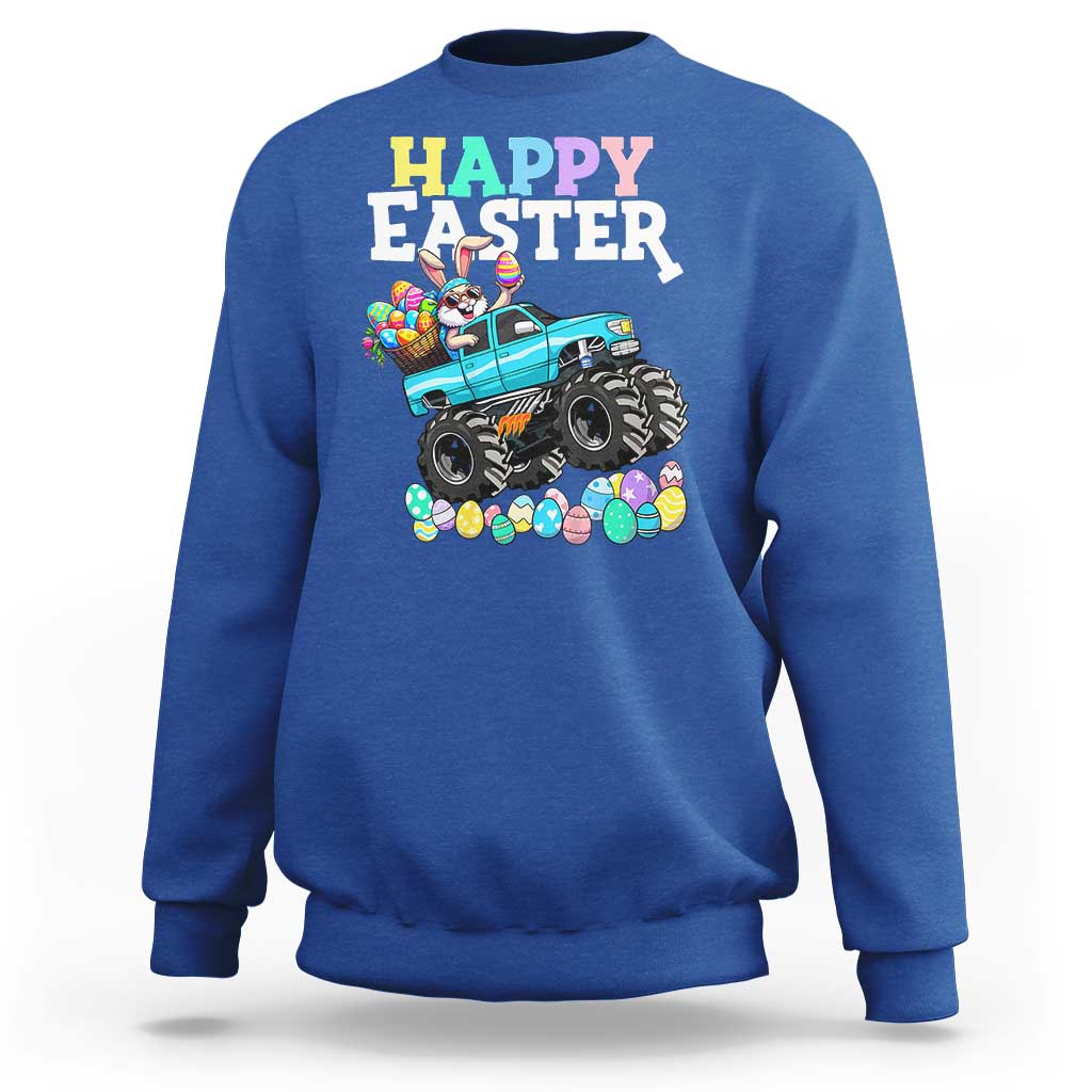 Boys Happy Easter Bunny Monster Truck Sweatshirt Eggs Cool Rabbit Car Lovers Toddler - Wonder Print Shop