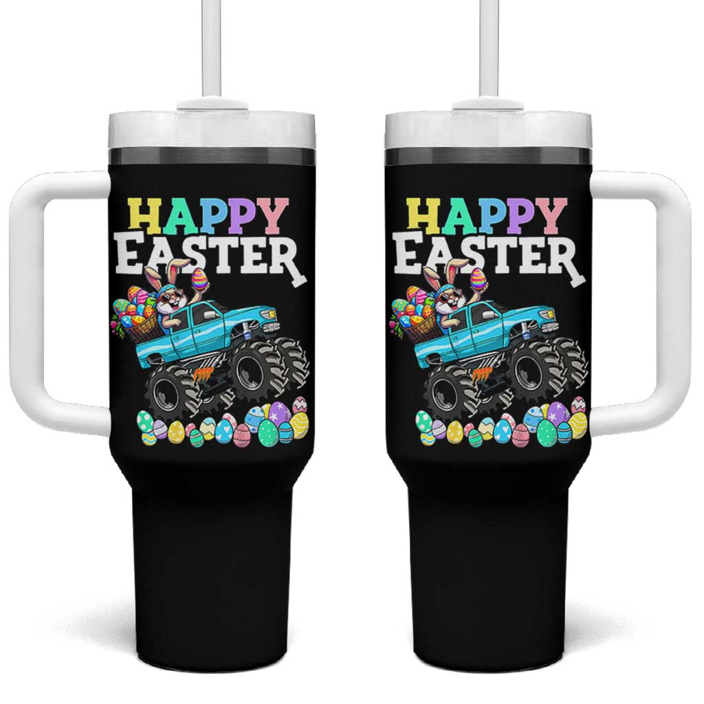 Boys Happy Easter Bunny Monster Truck Tumbler With Handle Eggs Cool Rabbit Car Lovers Toddler - Wonder Print Shop