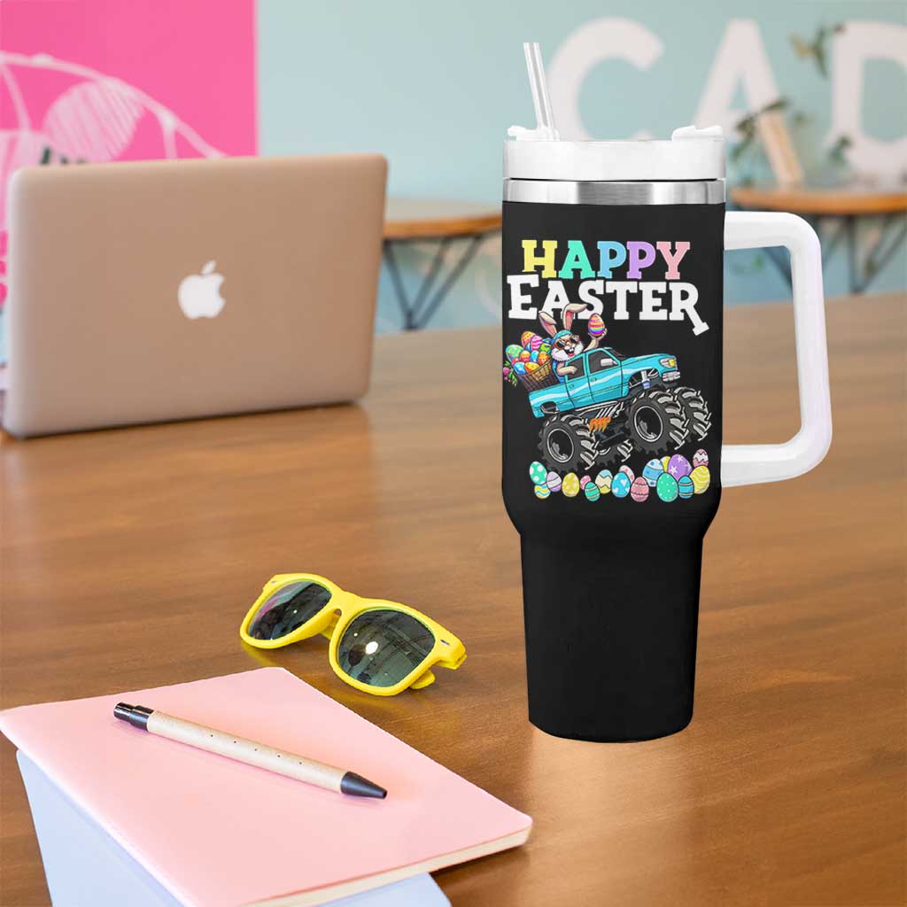 Boys Happy Easter Bunny Monster Truck Tumbler With Handle Eggs Cool Rabbit Car Lovers Toddler - Wonder Print Shop