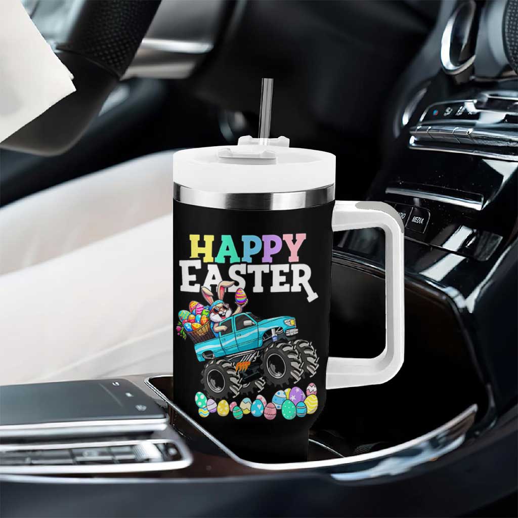 Boys Happy Easter Bunny Monster Truck Tumbler With Handle Eggs Cool Rabbit Car Lovers Toddler - Wonder Print Shop