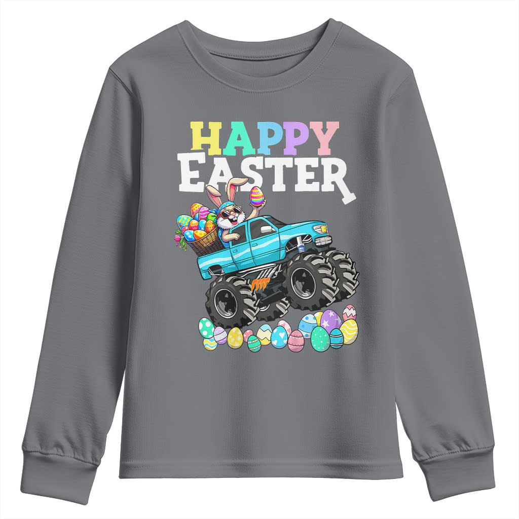 Boys Happy Easter Bunny Monster Truck Youth Sweatshirt Eggs Cool Rabbit Car Lovers Toddler - Wonder Print Shop