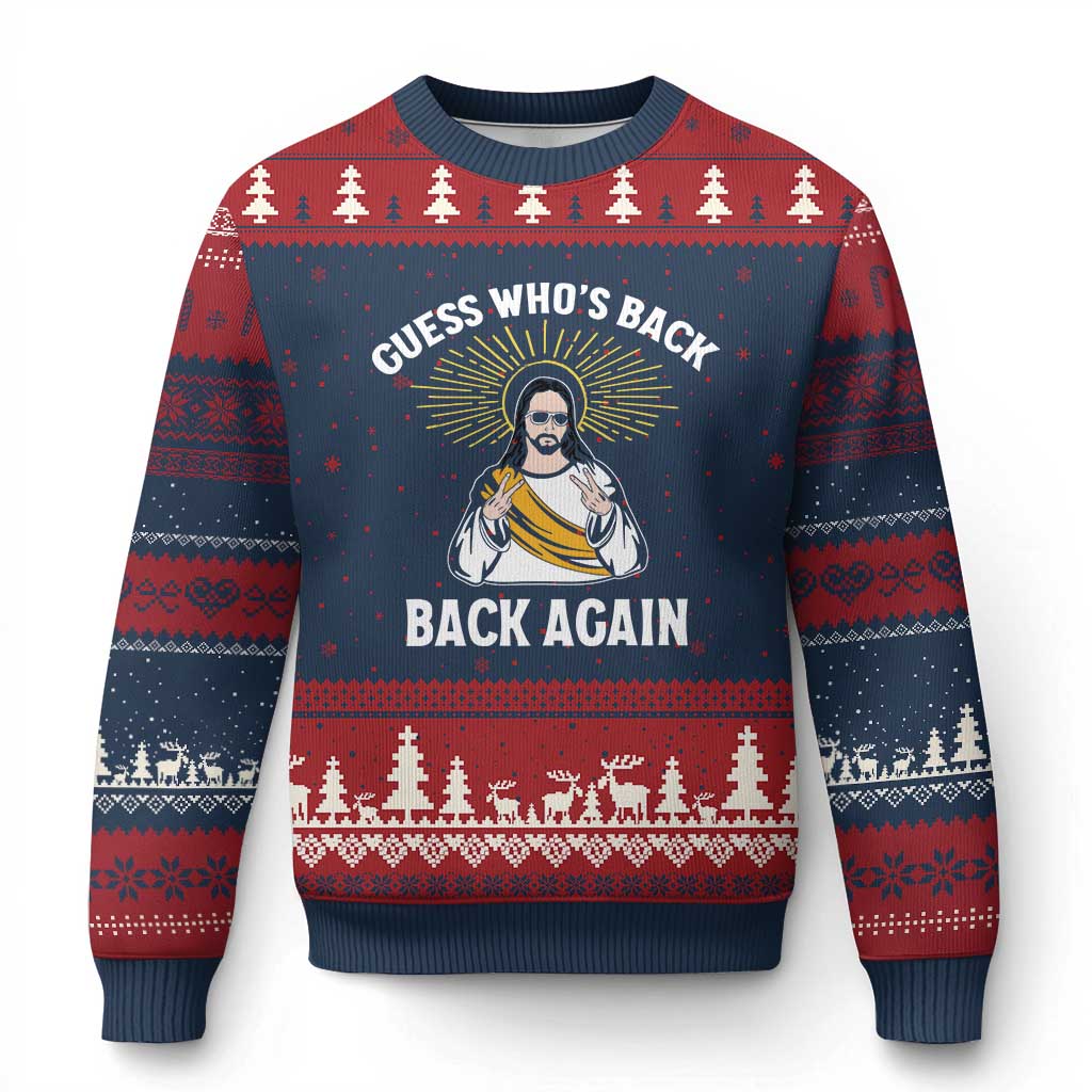 Guess Whos Back Ugly Christmas Sweater Funny Easter Jesus