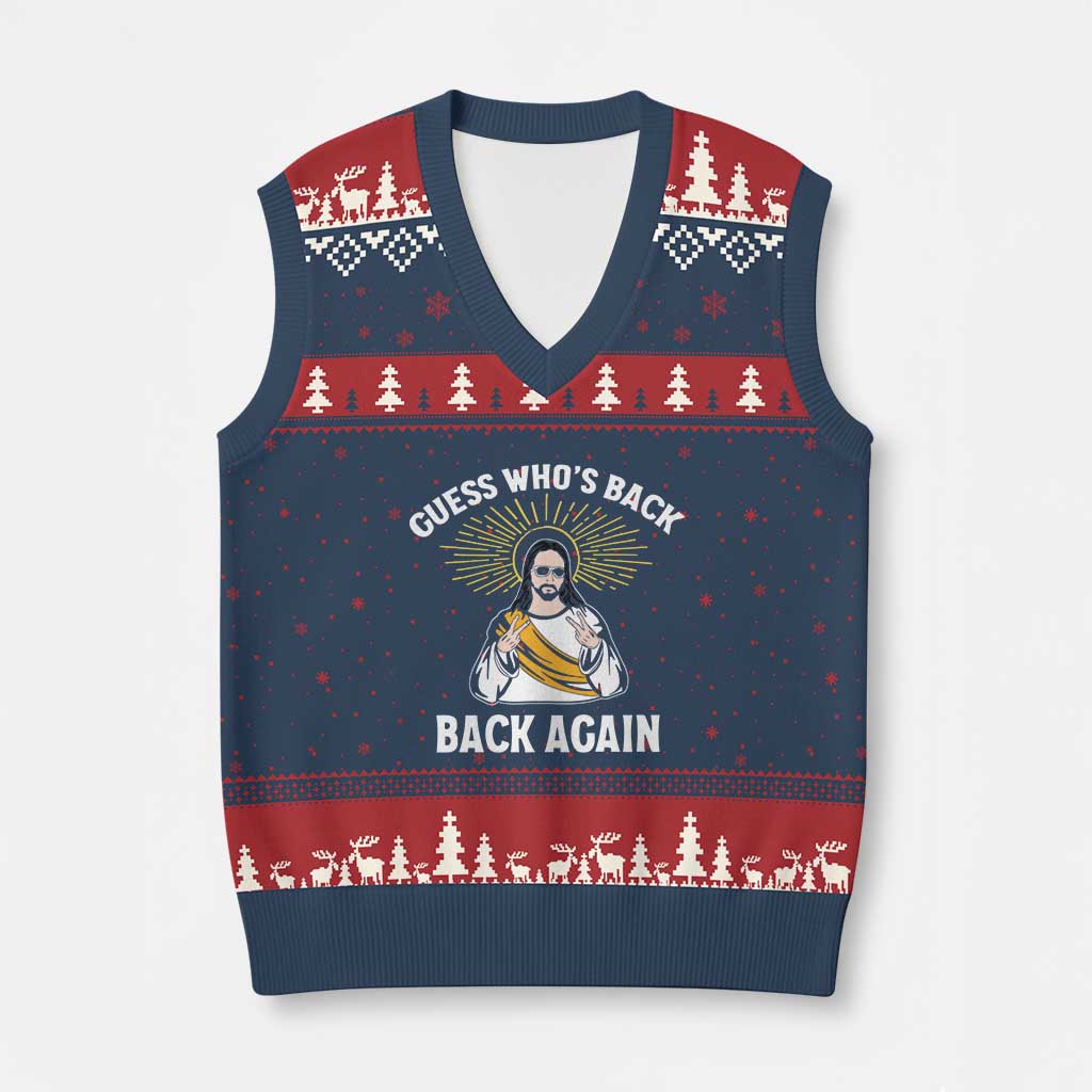 Guess Whos Back V-Neck Knit Sweater Vest Funny Easter Jesus