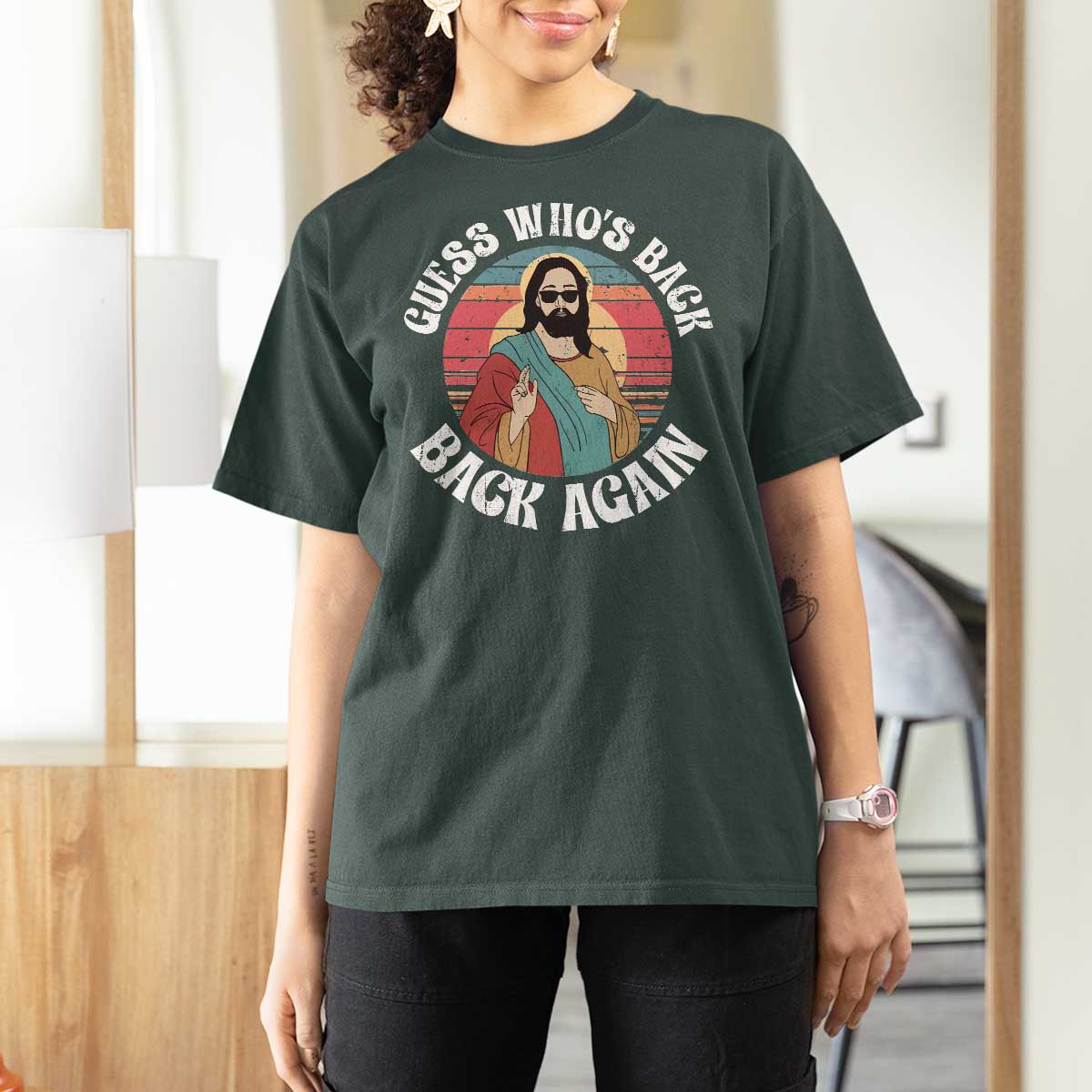 Funny Easter Jesus T Shirt For Women Retro Vintage Guess Whos Back Again - Wonder Print Shop