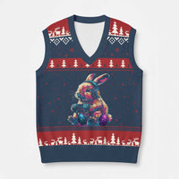 Gamer Rabbit V-Neck Knit Sweater Vest Cute Bunny Gaming Eggs Funny Video Games Easter - Wonder Print Shop